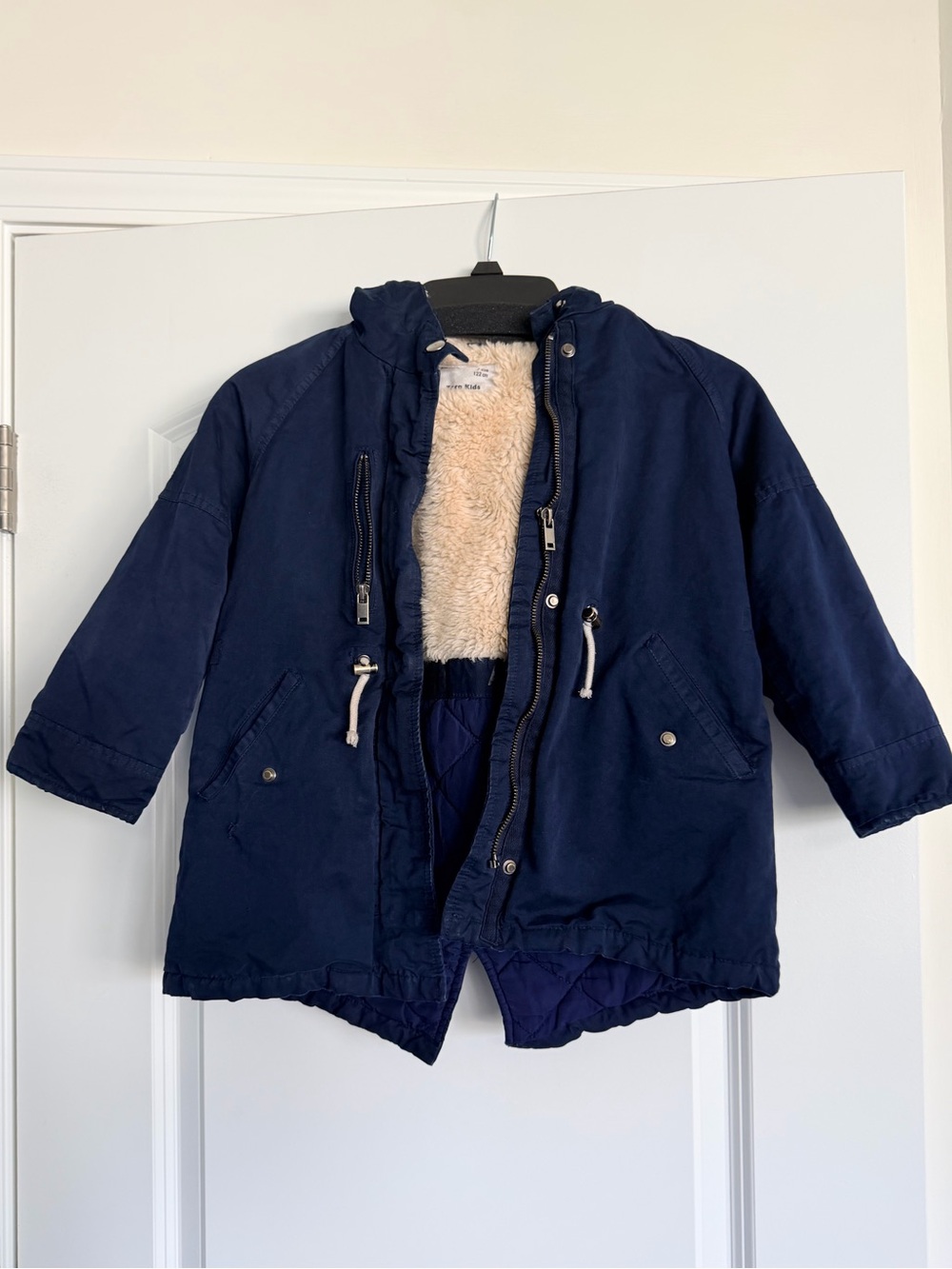 Zara Kids Navy Hooded Parka Jacket with Faux Fur Lining